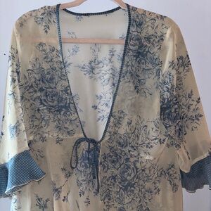 Floral Sheer Kimono with Tie Closure